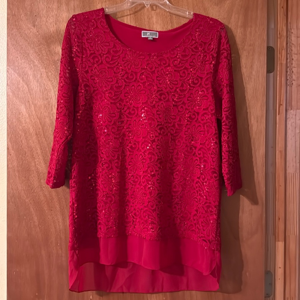 JM Collection size XL, beautiful red sequin and Lacey tunic, so glam! (MLB)